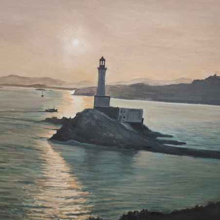 peinture d'un phare au coucher du soleil